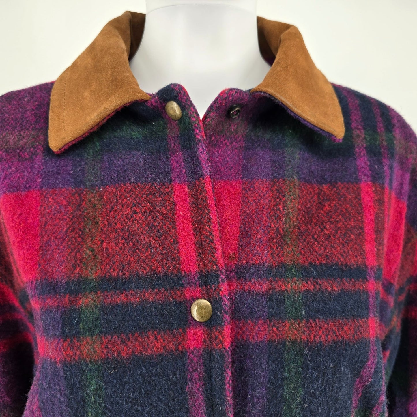 Vintage 1990s Braetan Made in USA Plaid Wool Blend Snap Button Jacket (M)