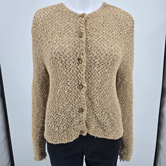 Vintage 1960s Majestic Women's Boho Open Knit Button-Front Cardigan Sweater (M)