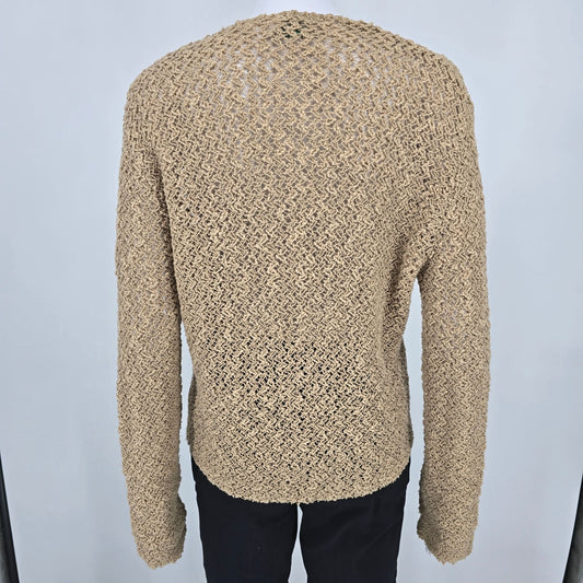 Vintage 1960s Majestic Women's Boho Open Knit Button-Front Cardigan Sweater (M)