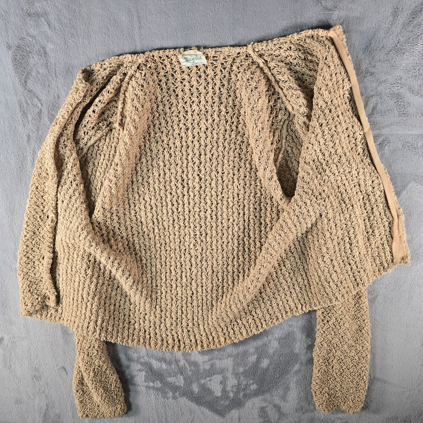 Vintage 1960s Majestic Women's Boho Open Knit Button-Front Cardigan Sweater (M)