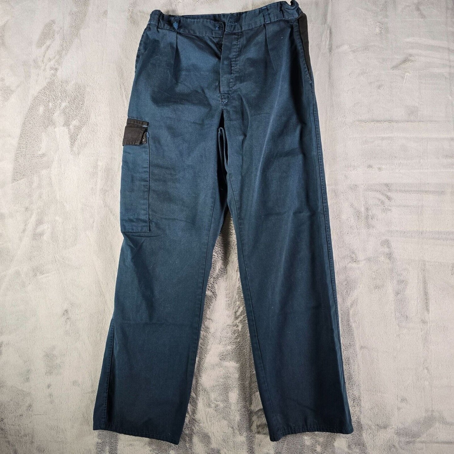 Vintage 1990s French Workwear Stretch Waistband Blue Utility Cargo Pants (29x29)
