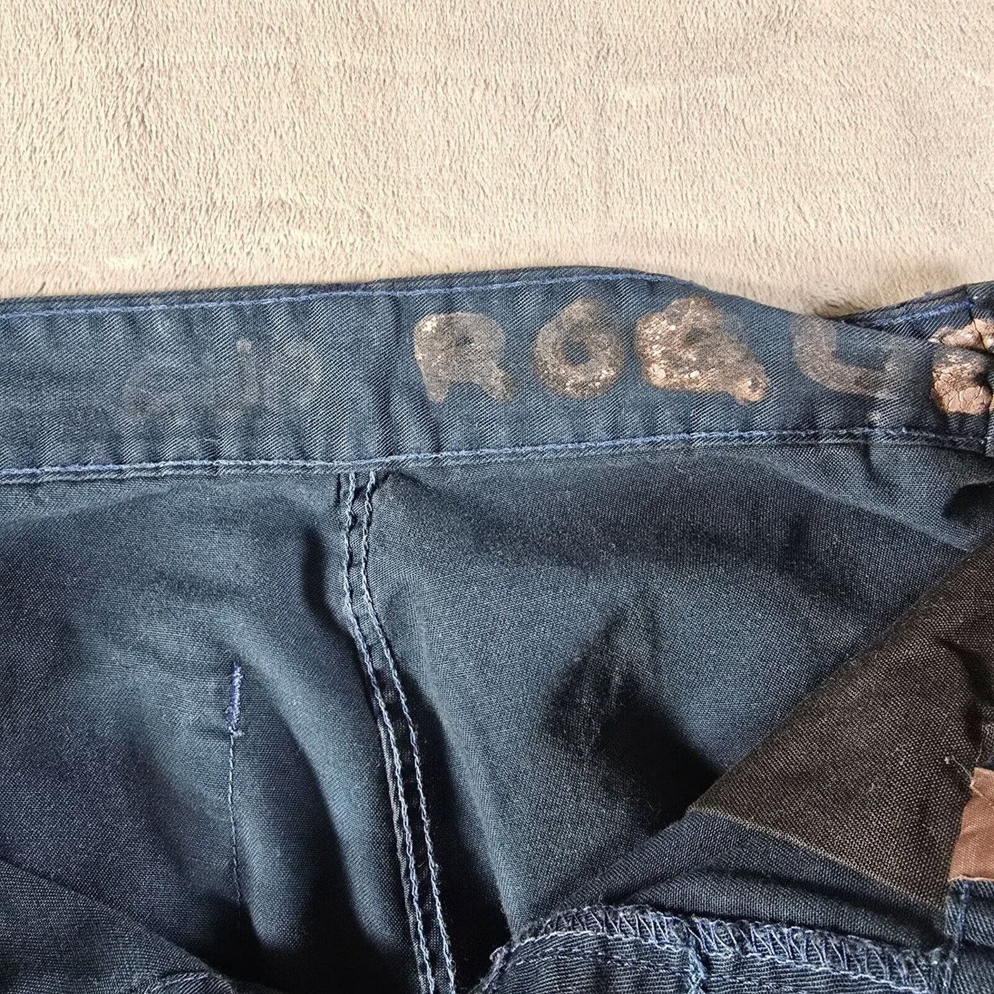 Vintage 1990s French Workwear Stretch Waistband Blue Utility Cargo Pants (29x29)