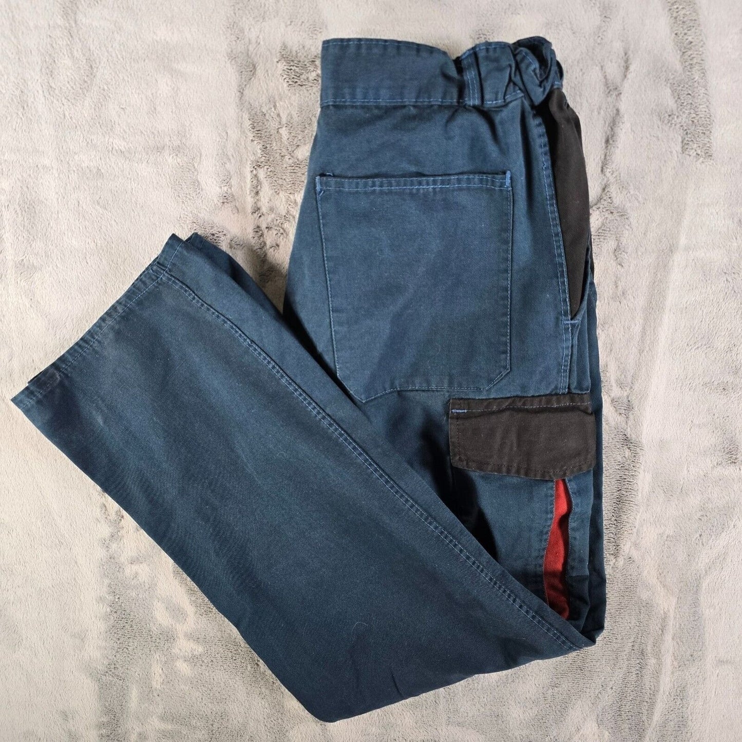 Vintage 1990s French Workwear Stretch Waistband Blue Utility Cargo Pants (29x29)