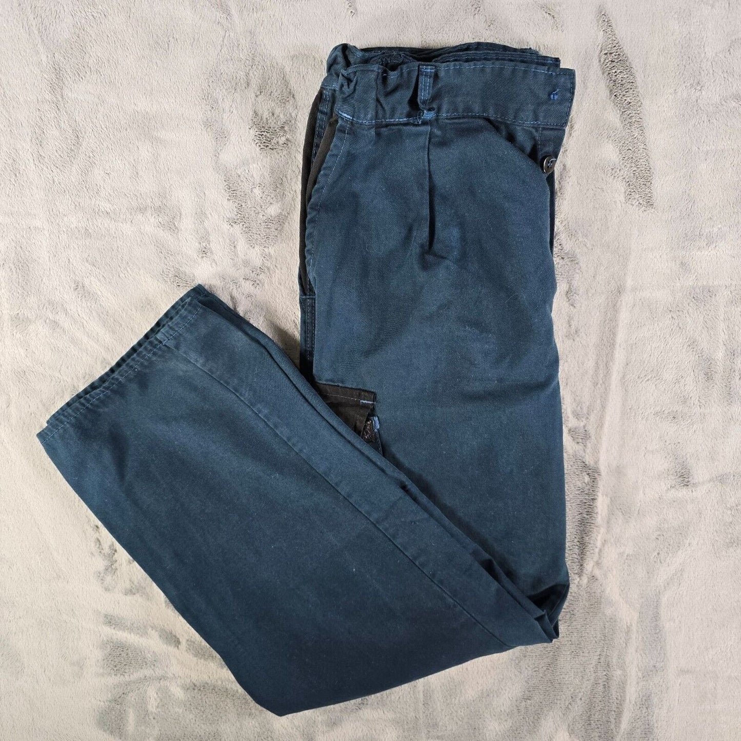 Vintage 1990s French Workwear Stretch Waistband Blue Utility Cargo Pants (29x29)