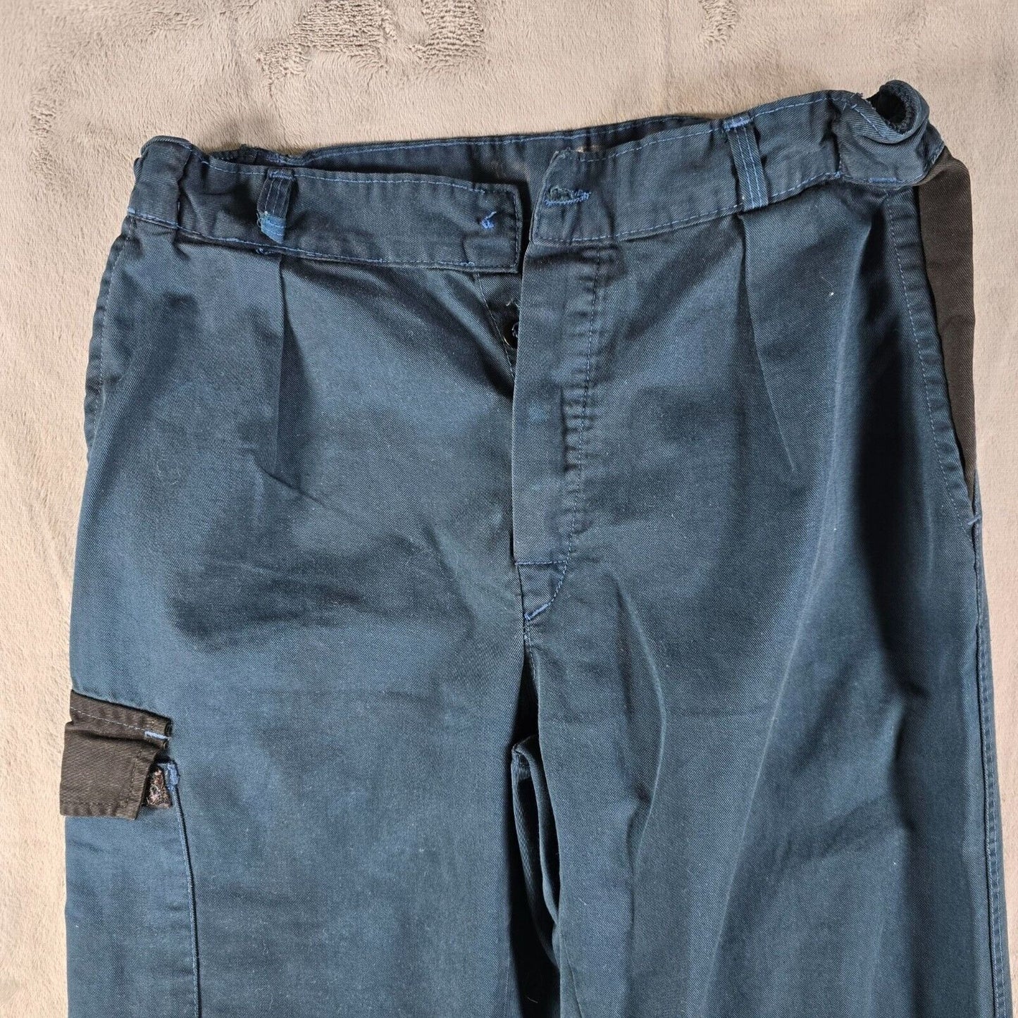 Vintage 1990s French Workwear Stretch Waistband Blue Utility Cargo Pants (29x29)