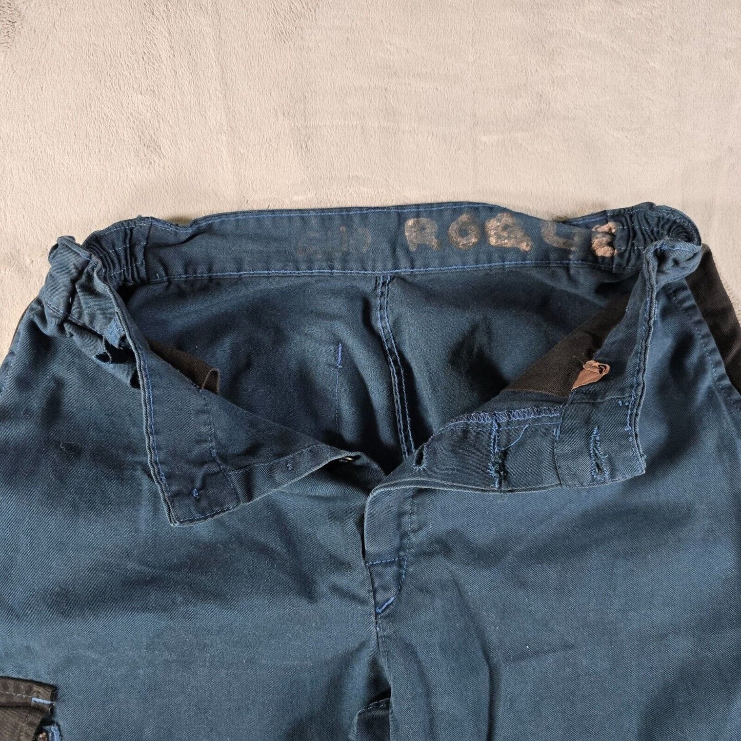 Vintage 1990s French Workwear Stretch Waistband Blue Utility Cargo Pants (29x29)