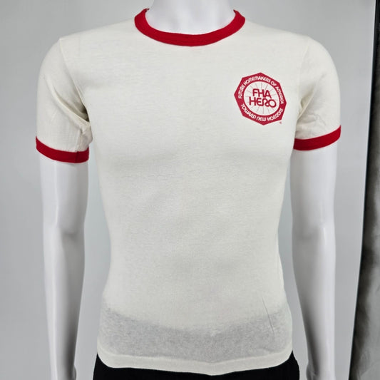 Viintage 1970s "FHA Hero" Future Homemakers of America Ringer Tee T-Shirt (XS)