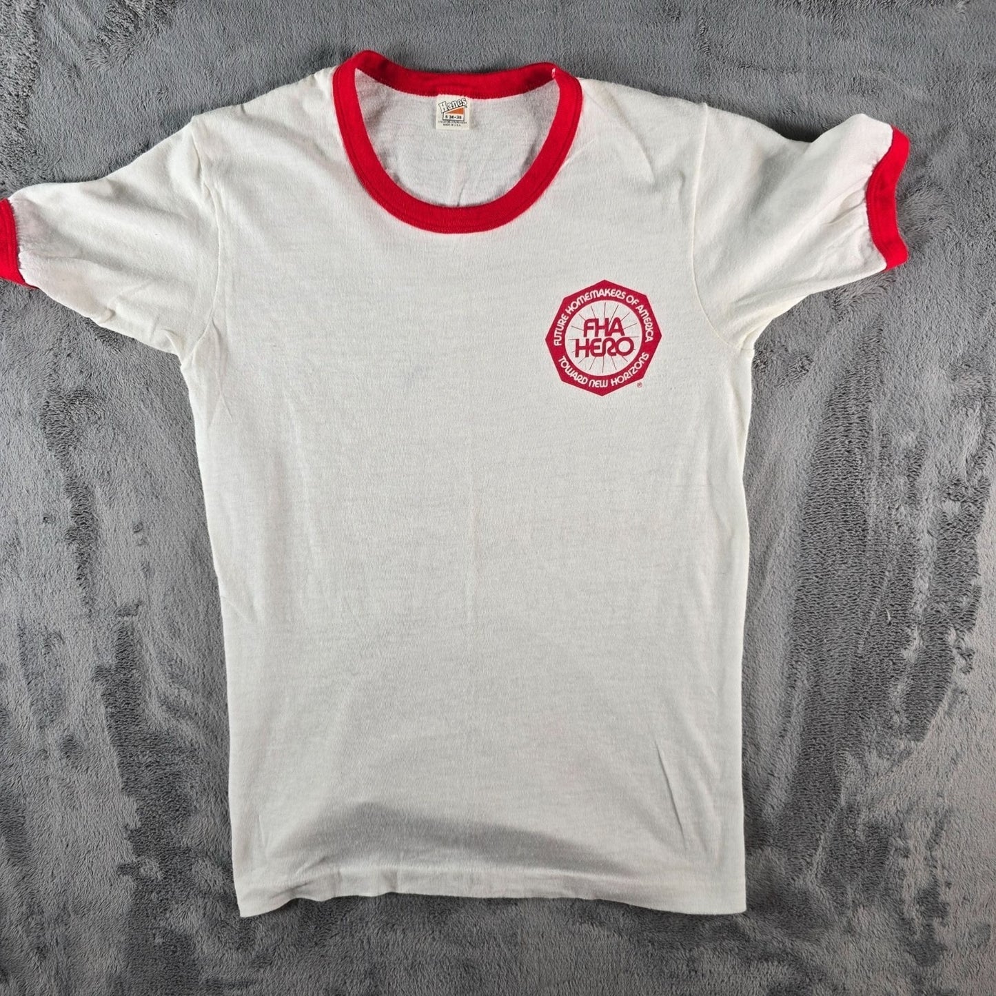 Viintage 1970s "FHA Hero" Future Homemakers of America Ringer Tee T-Shirt (XS)