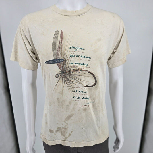 Vintage Thrashed Henry David Thoreau Greenwell's Glory Iowa Fishing T-Shirt M/L
