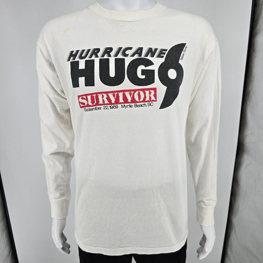 Vintage 1989 Hurricane Hugo Survivor Myrtle Beach Long Sleeve T-Shirt (L/XL)