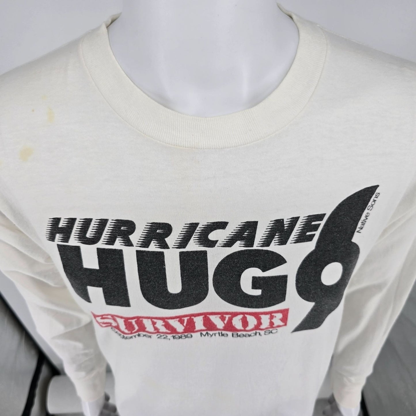 Vintage 1989 Hurricane Hugo Survivor Myrtle Beach Long Sleeve T-Shirt (L/XL)