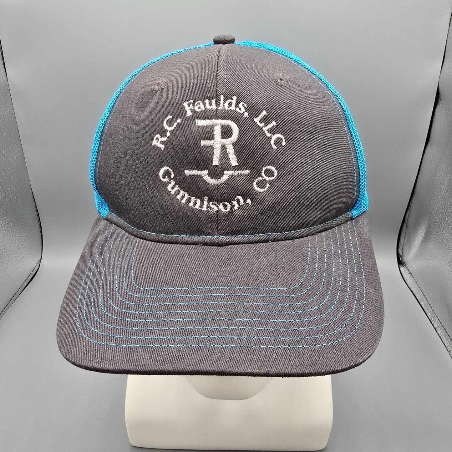 R.C. Faulds, LLC Gunnison Colorado Saddlery Blue & Gray Snapback Trucker Hat