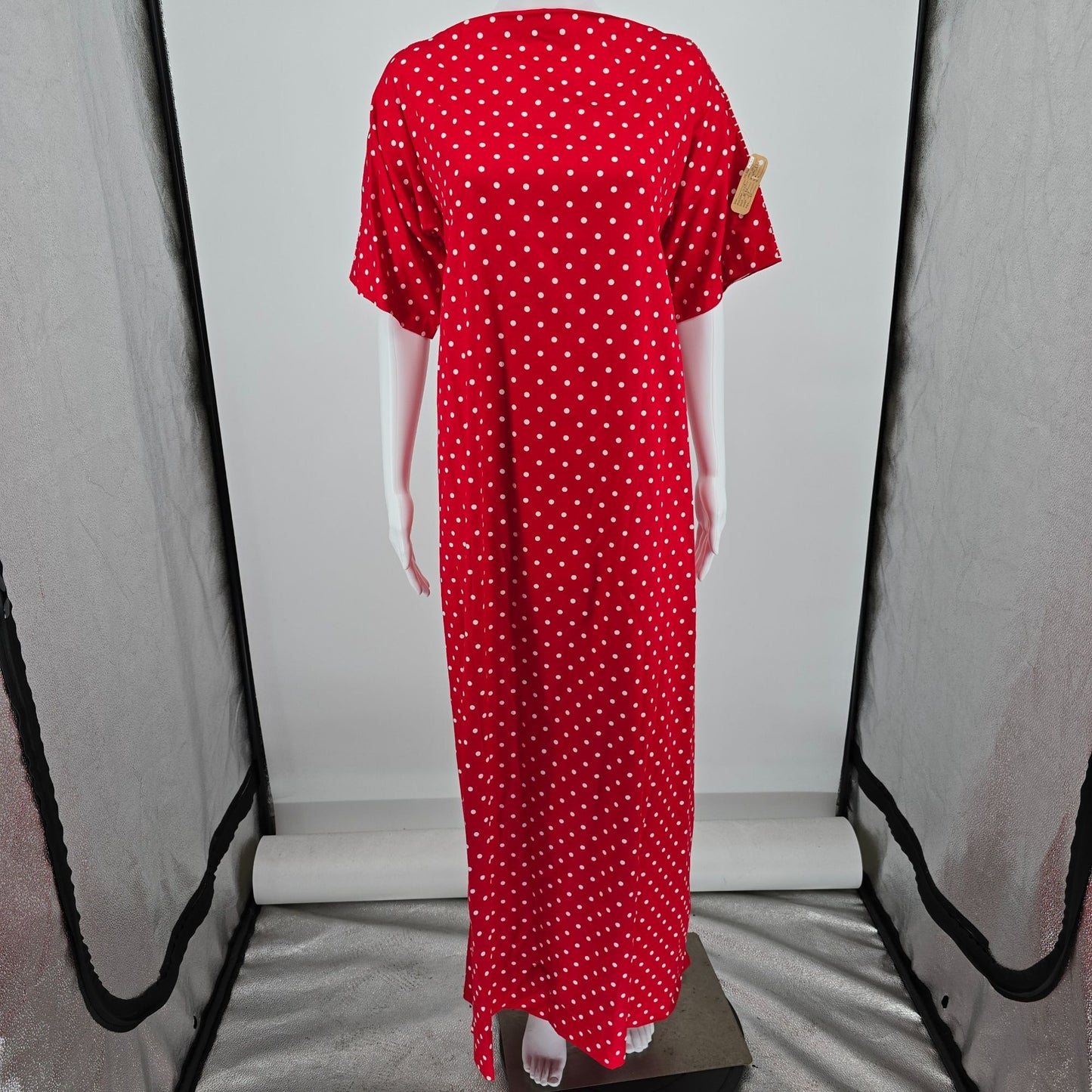 Vintage 1970s Frankie Welch "The Frankie" Red Polka Dot/Candy Stripe Dress (L)