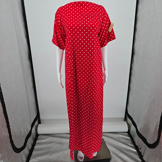 Vintage 1970s Frankie Welch "The Frankie" Red Polka Dot/Candy Stripe Dress (L)