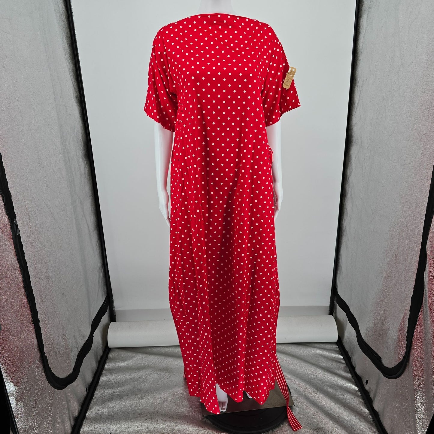 Vintage 1970s Frankie Welch "The Frankie" Red Polka Dot/Candy Stripe Dress (L)