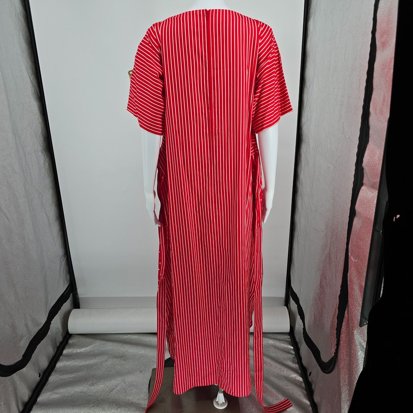 Vintage 1970s Frankie Welch "The Frankie" Red Polka Dot/Candy Stripe Dress (L)