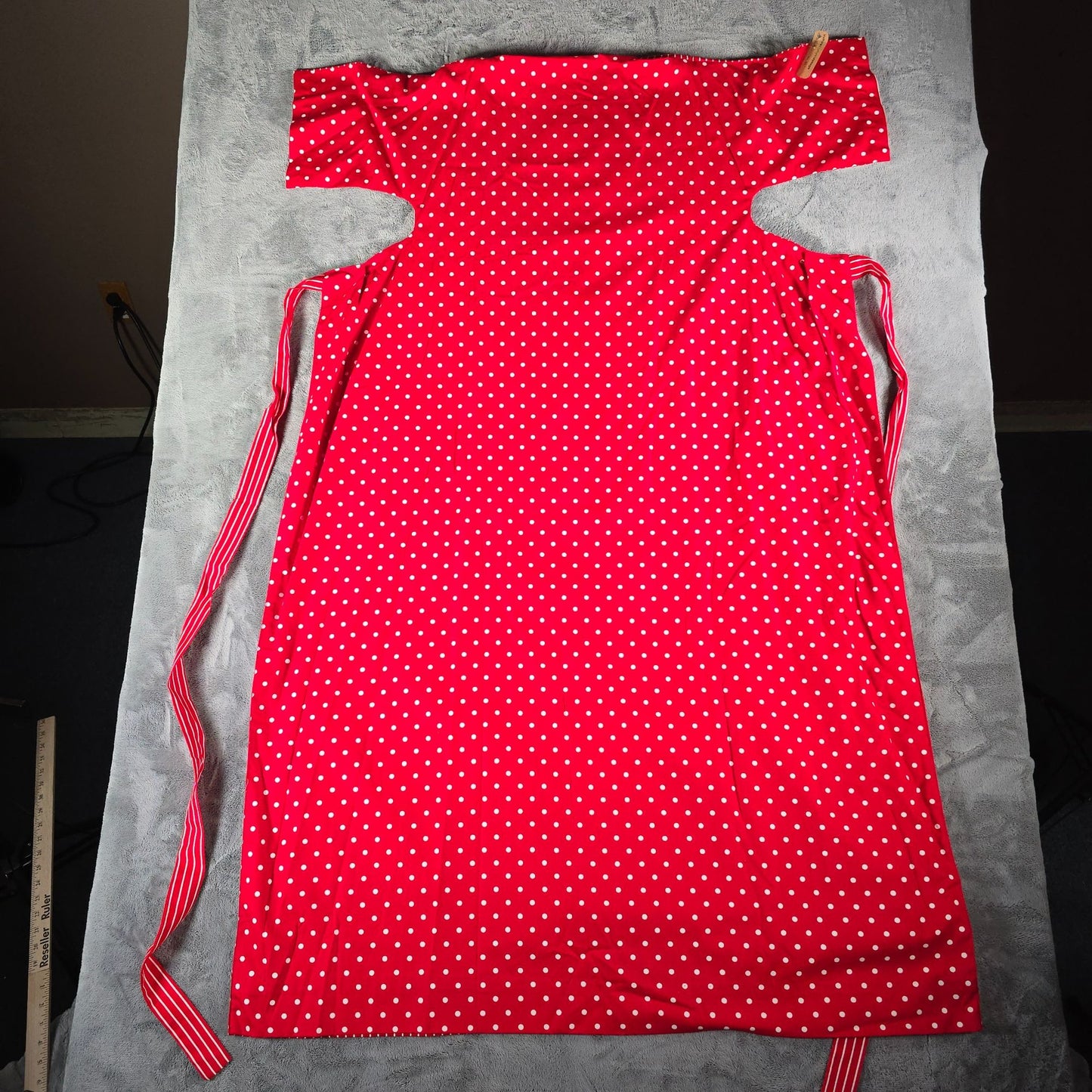 Vintage 1970s Frankie Welch "The Frankie" Red Polka Dot/Candy Stripe Dress (L)