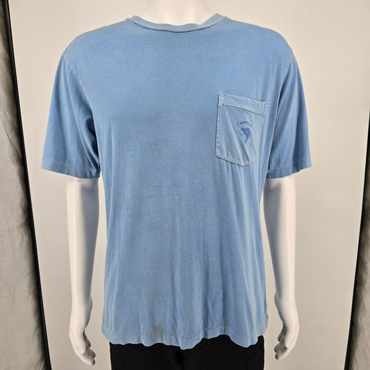 Vintage 2000s Caribbean Faded Blue Single Stitch Marlin Logo Pocket T-Shirt (M)