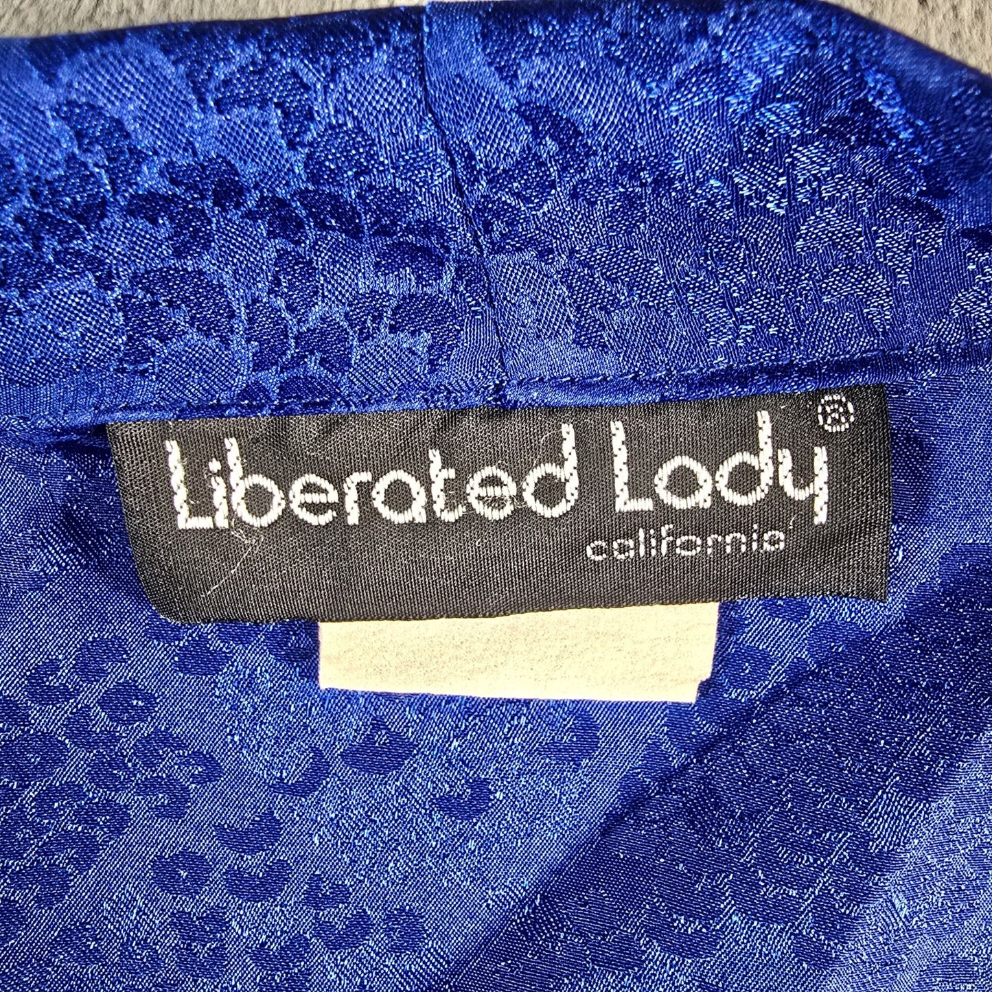 Vintage 1980s Liberated Lady California Royal Blue Jacquard Wrap Blouse (6/S)