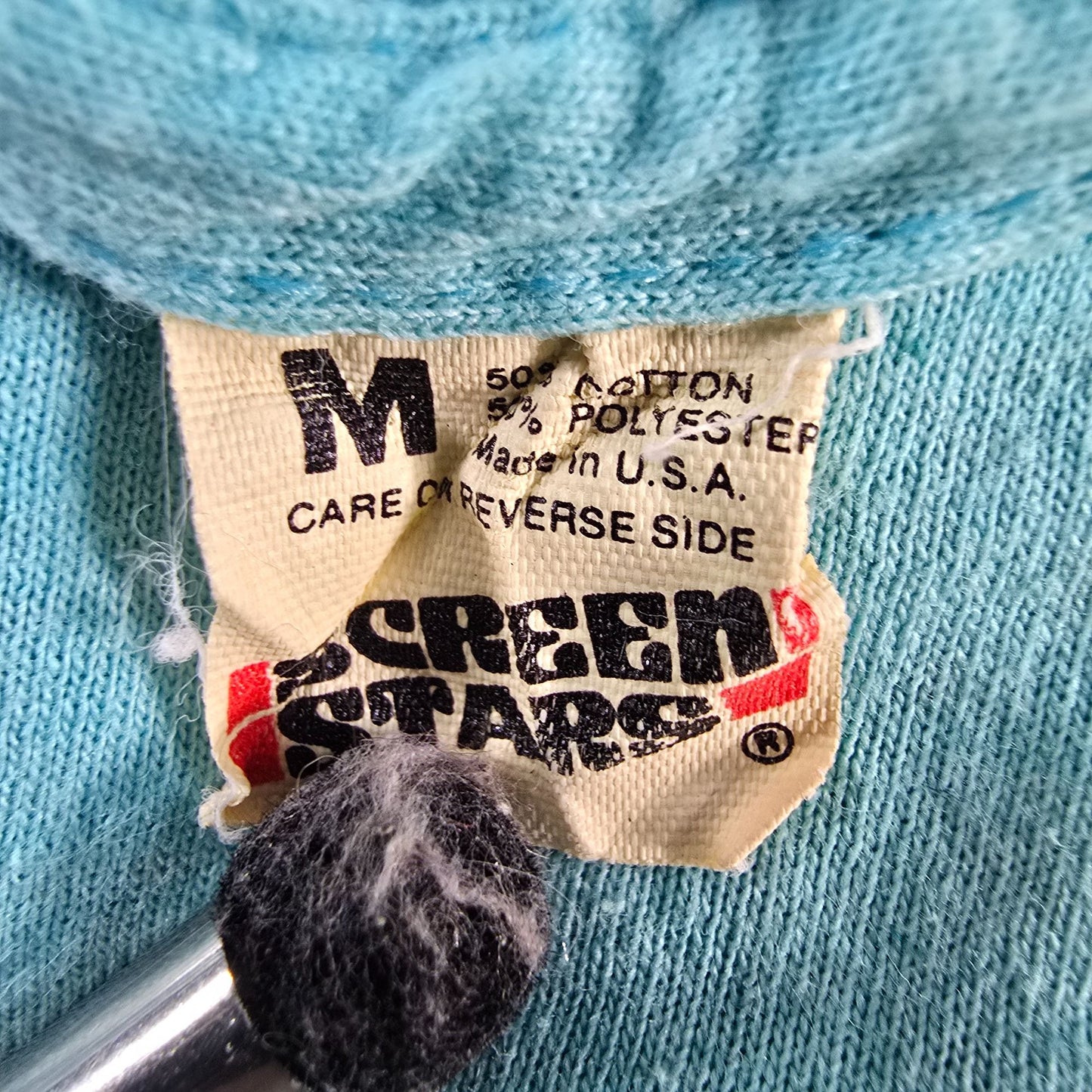 Vintage 1980s Screen Stars Blue Motorola Recreation Employee T-Shirt (S/M)