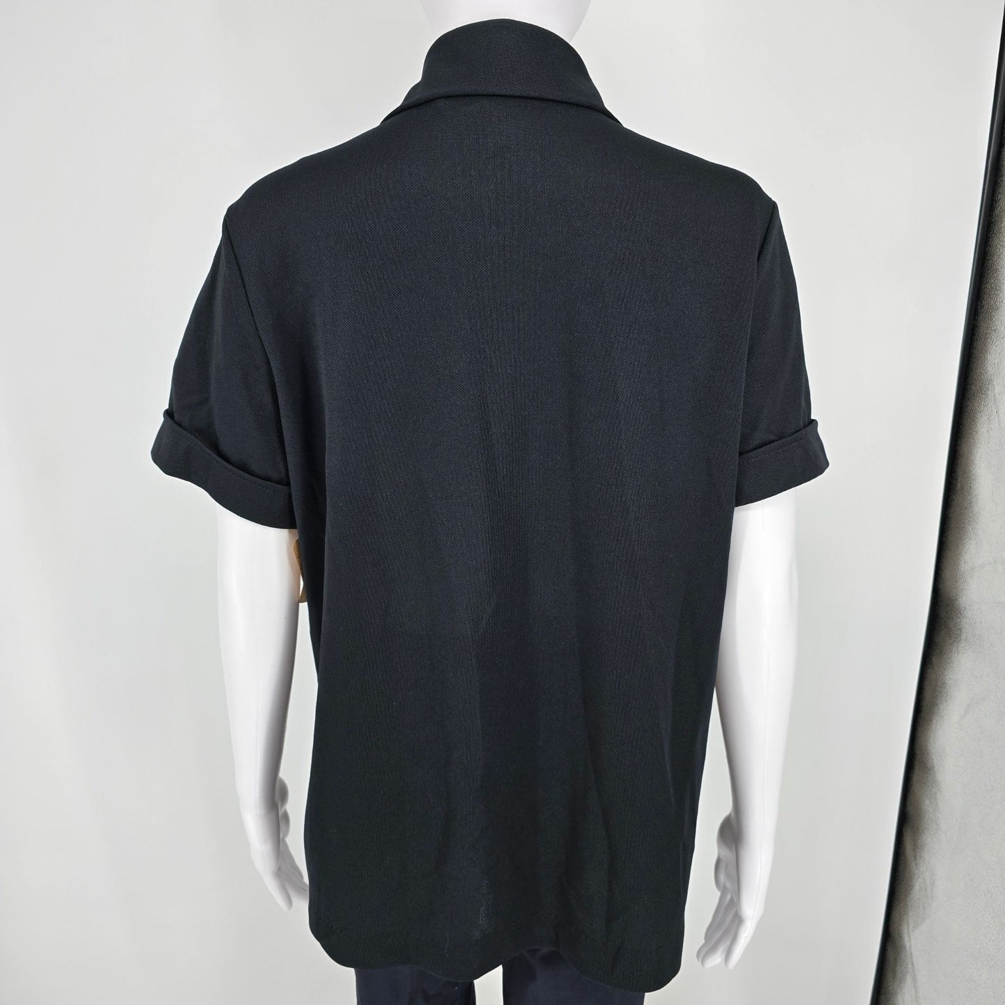 Vintage 1970s Land 'N Sea Pointed Collar Contrast Button Black Tunic Shirt (M)