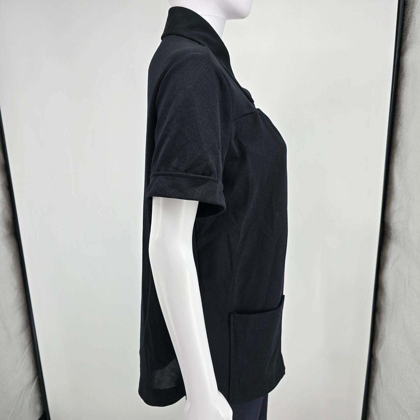 Vintage 1970s Land 'N Sea Pointed Collar Contrast Button Black Tunic Shirt (M)