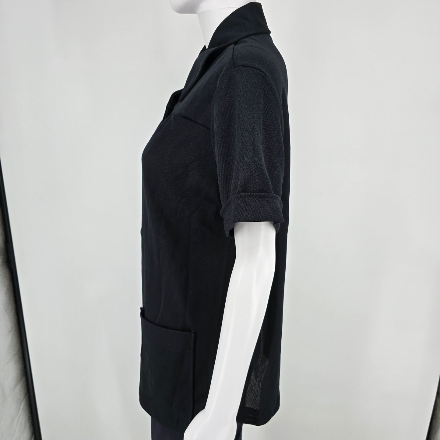 Vintage 1970s Land 'N Sea Pointed Collar Contrast Button Black Tunic Shirt (M)