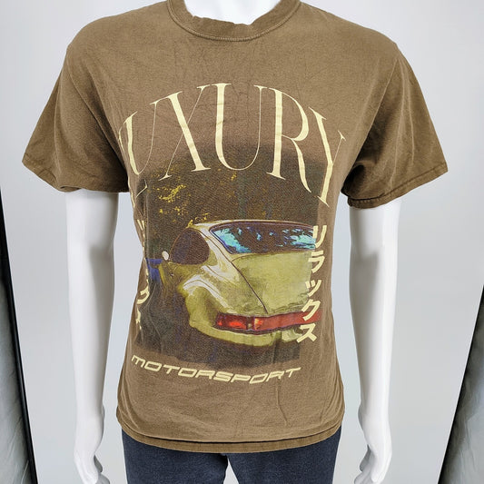 Fashion Nova Luxury Motorsports Japanese Kanji Brown Graphic T-Shirt (Large)