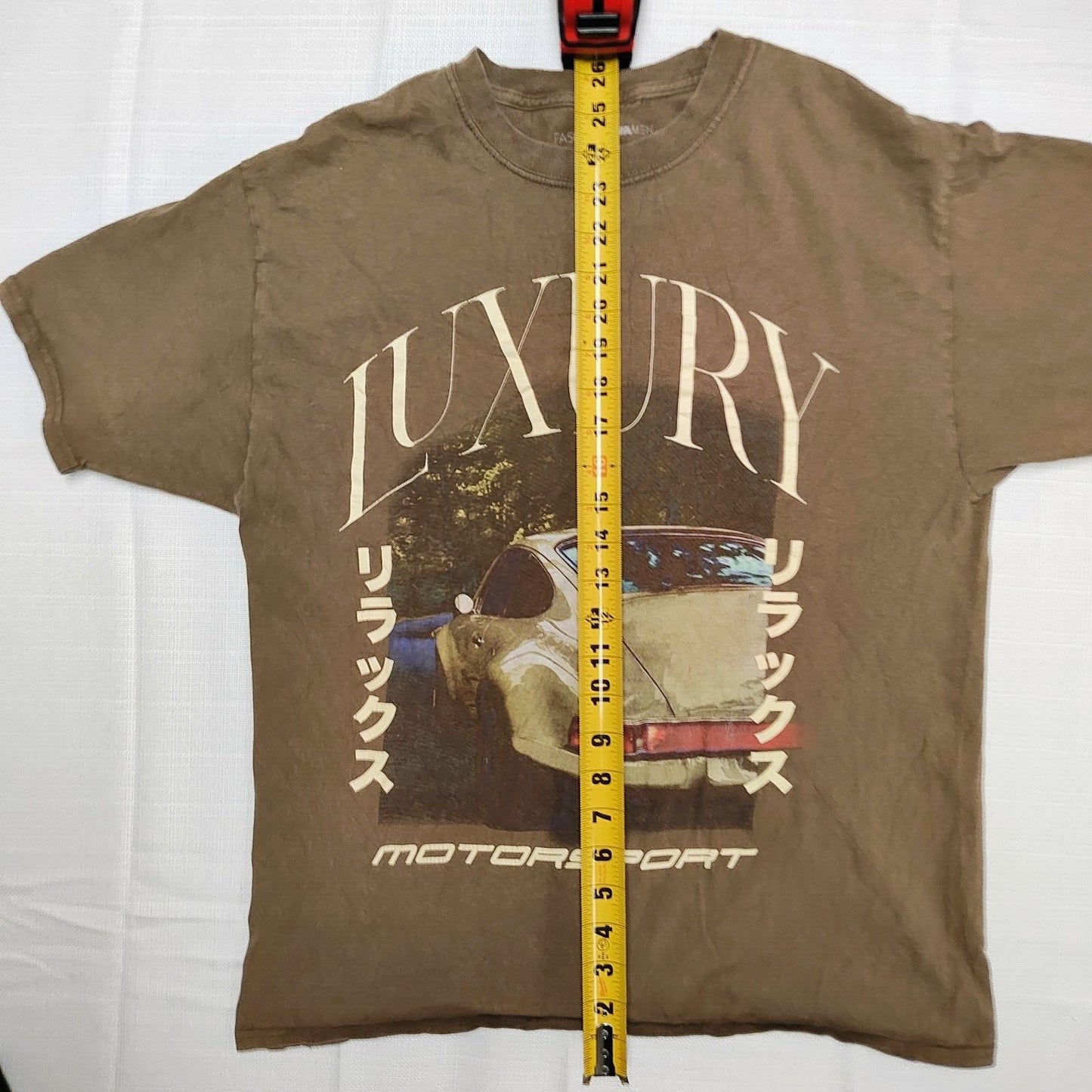 Fashion Nova Luxury Motorsports Japanese Kanji Brown Graphic T-Shirt (Large)