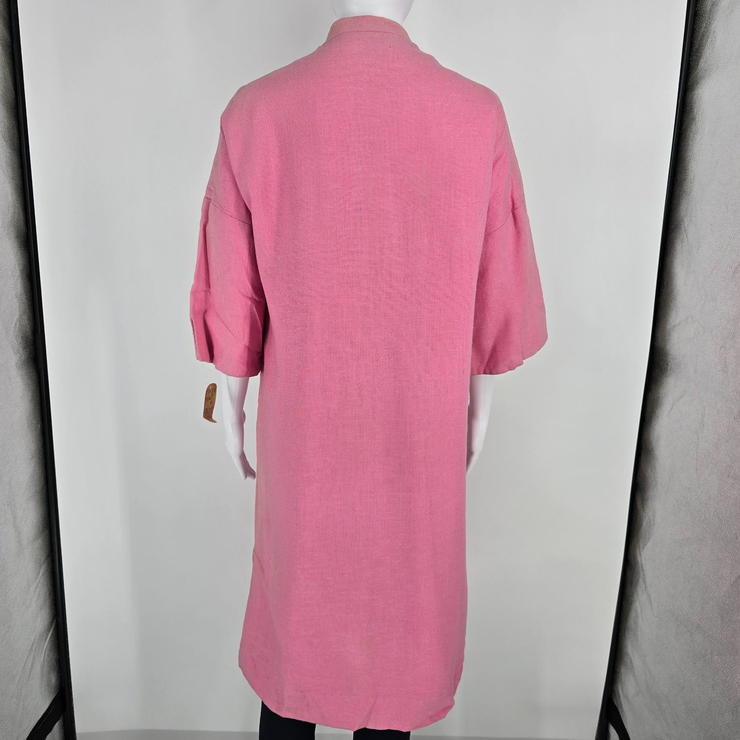Vintage 1980s Handmade Vintage Pink Mandarin Collar Duster Coat (M)