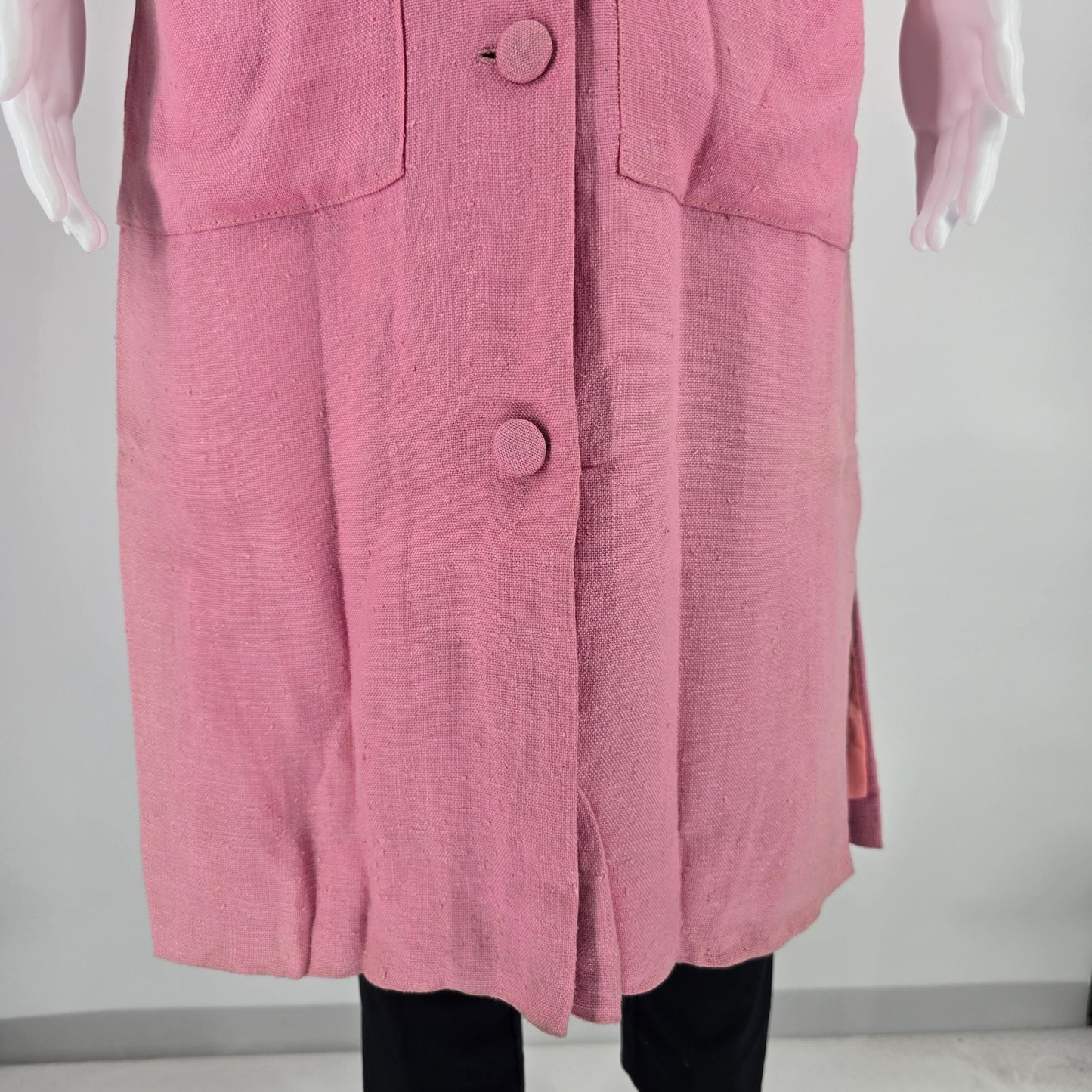 Vintage 1980s Handmade Vintage Pink Mandarin Collar Duster Coat (M)