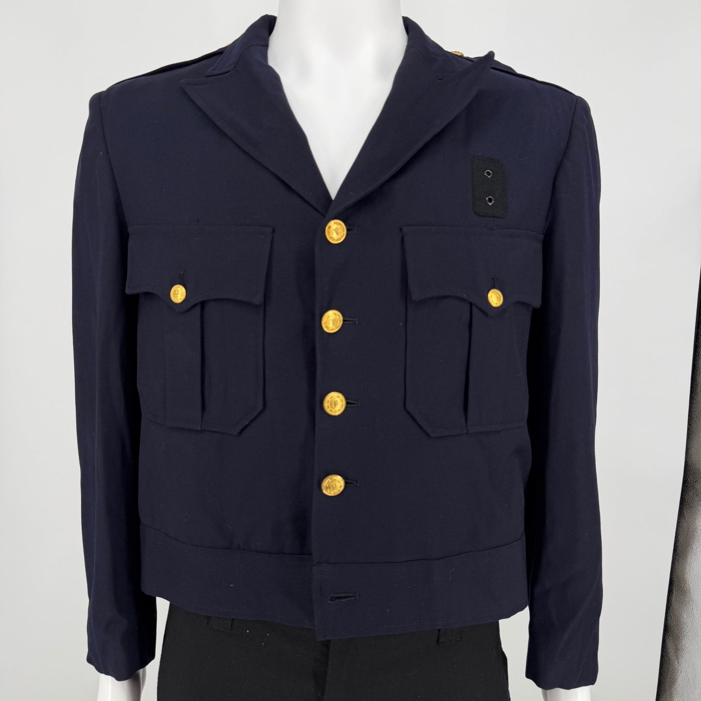 Vintage 1960s Kale Uniforms Navy Blue Button Front Ike Police Jacket (44 Short)