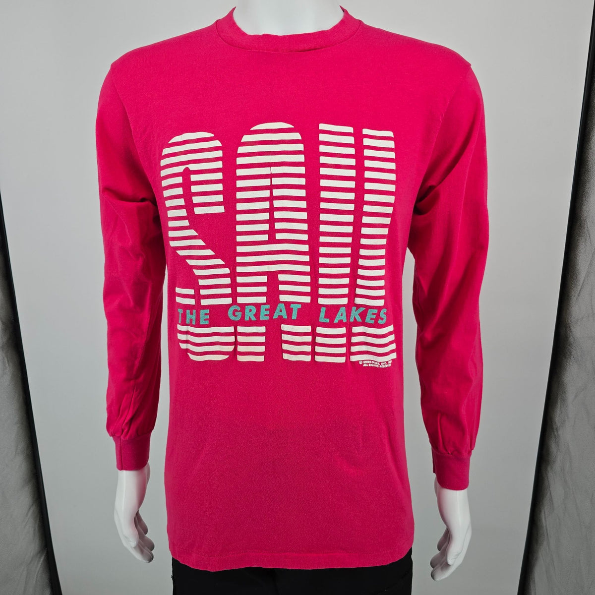 Vintage 1980s Belton Tough Tee Sail the Great Lakes Pink Long Sleeve T-Shirt (M)