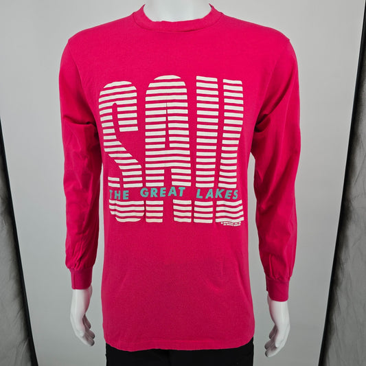 Vintage 1980s Belton Tough Tee Sail the Great Lakes Pink Long Sleeve T-Shirt (M)