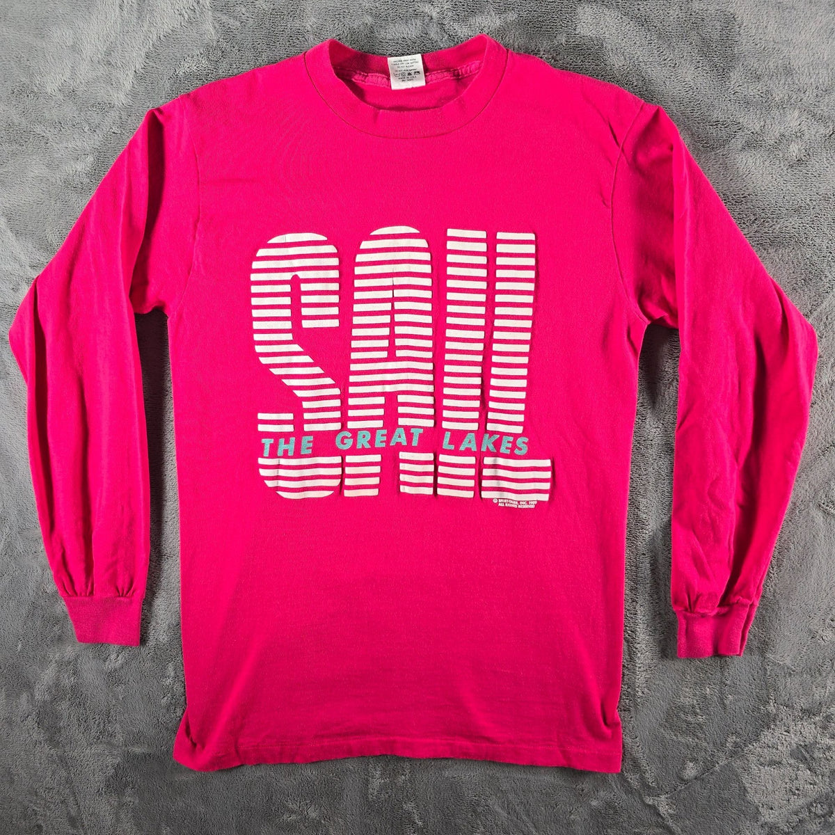 Vintage 1980s Belton Tough Tee Sail the Great Lakes Pink Long Sleeve T-Shirt (M)