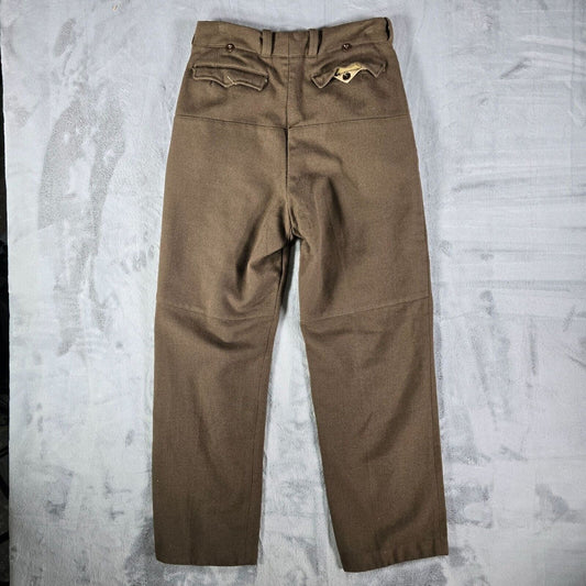 Vintage 1950s French Military Korean War Era Brown Wool Work Pants (29x30)