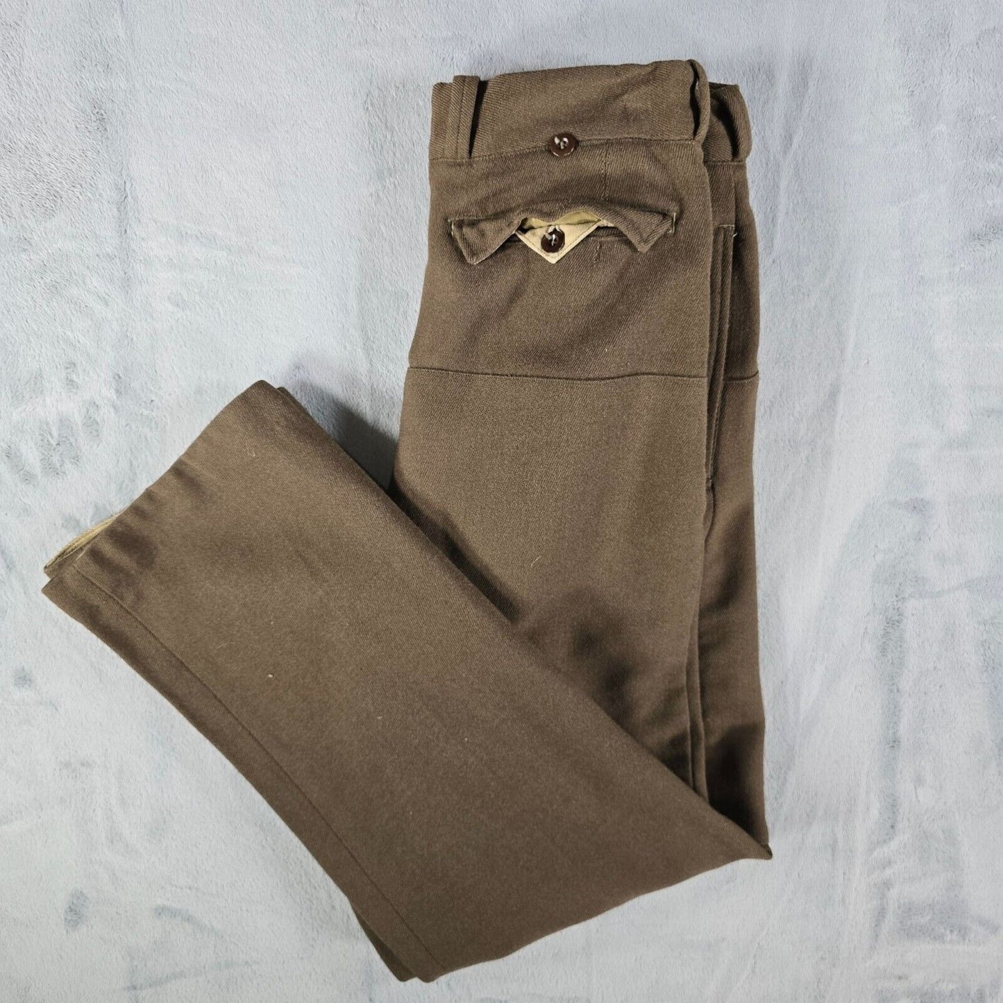 Vintage 1950s French Military Korean War Era Brown Wool Work Pants (29x30)
