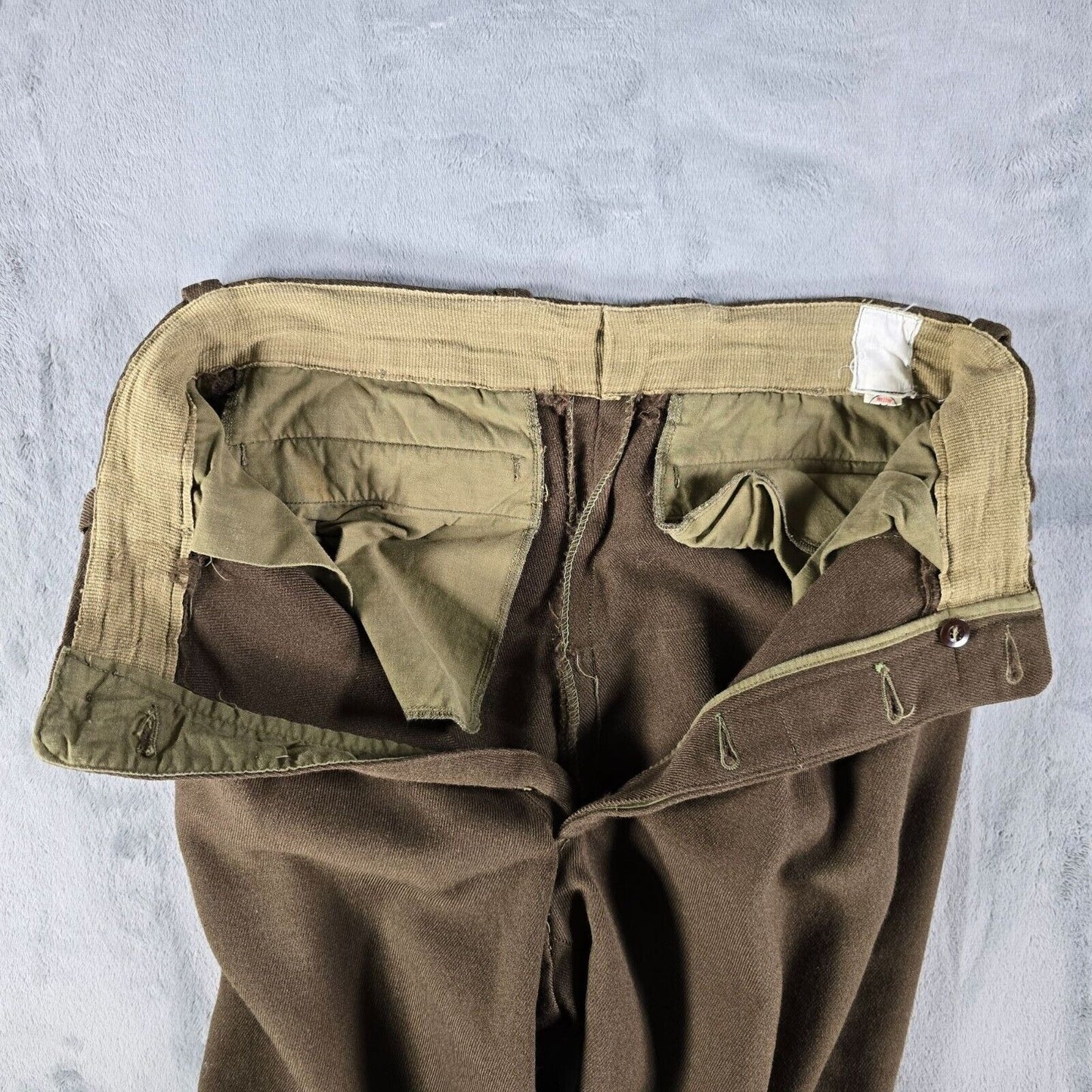 Vintage 1950s French Military Korean War Era Brown Wool Work Pants (29x30)