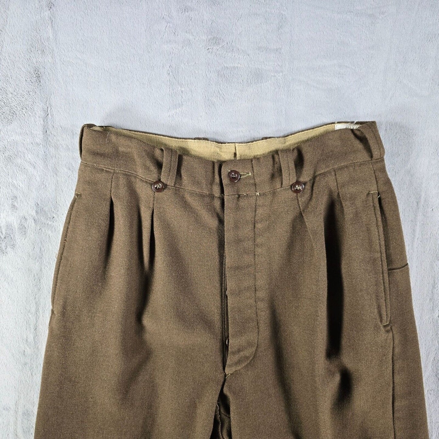 Vintage 1950s French Military Korean War Era Brown Wool Work Pants (29x30)