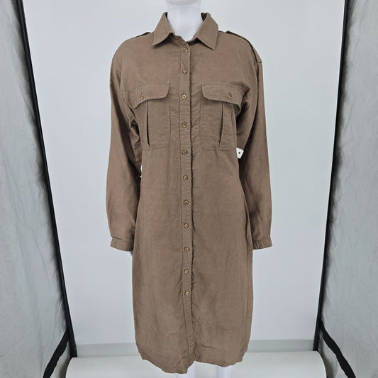 Vintage 1990s David Benjamin Ramie Blend Midi Safari Shirt Dress (10/M)