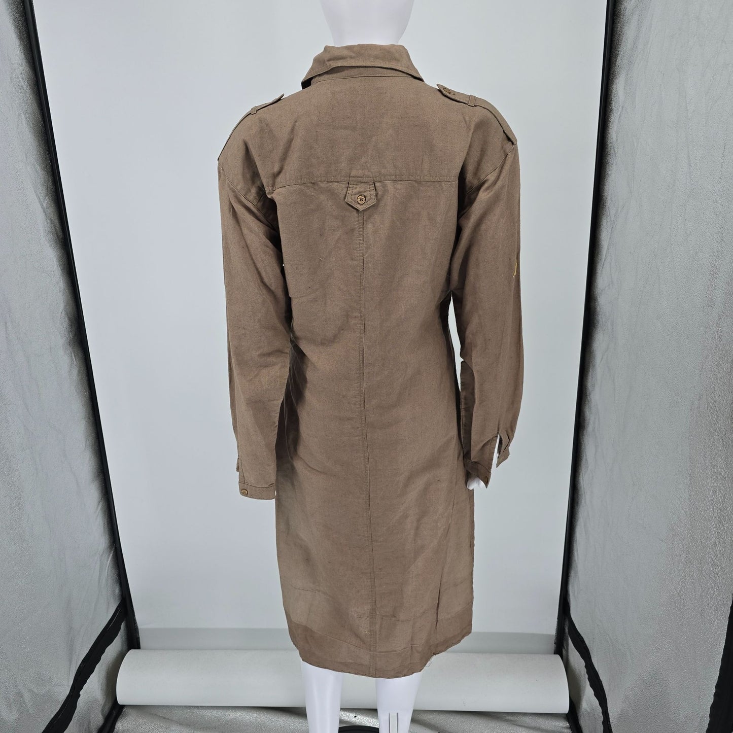 Vintage 1990s David Benjamin Ramie Blend Midi Safari Shirt Dress (10/M)
