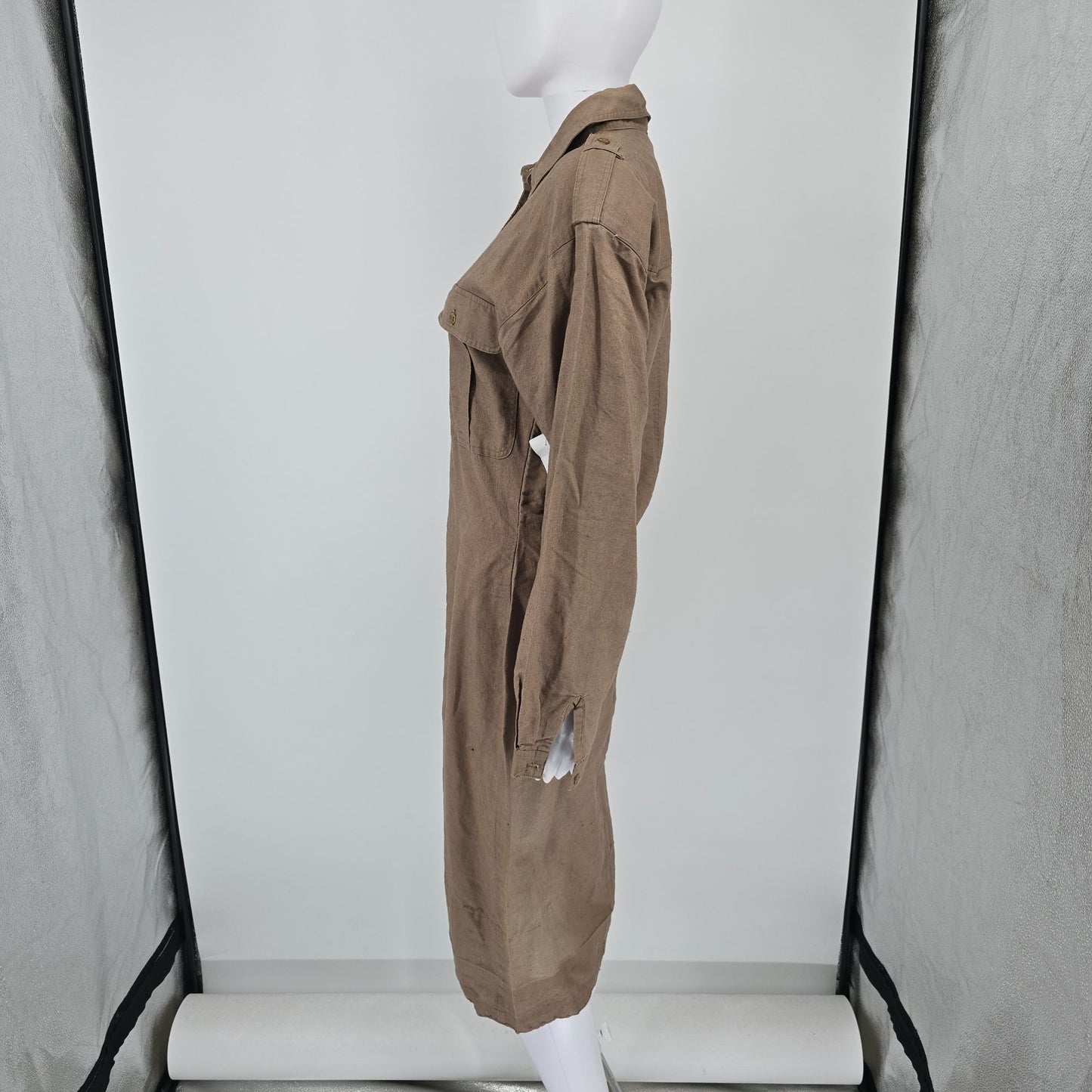 Vintage 1990s David Benjamin Ramie Blend Midi Safari Shirt Dress (10/M)