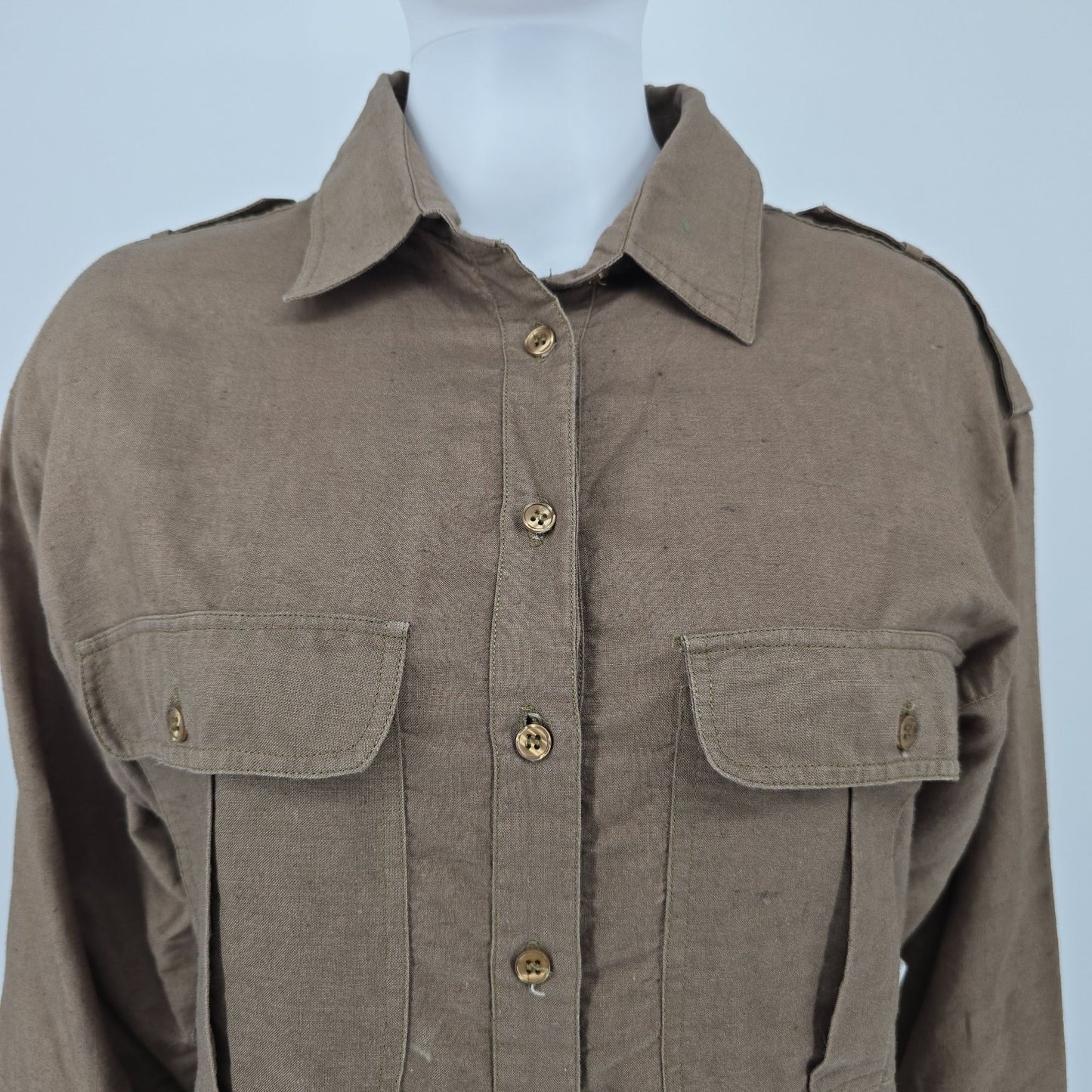 Vintage 1990s David Benjamin Ramie Blend Midi Safari Shirt Dress (10/M)