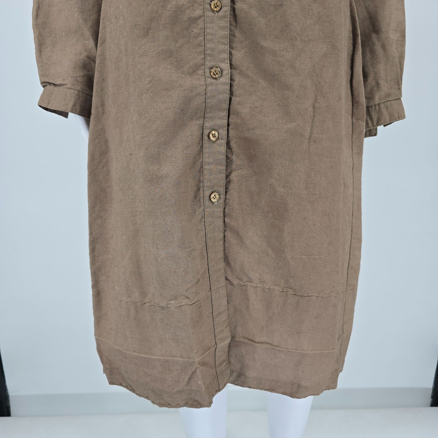 Vintage 1990s David Benjamin Ramie Blend Midi Safari Shirt Dress (10/M)