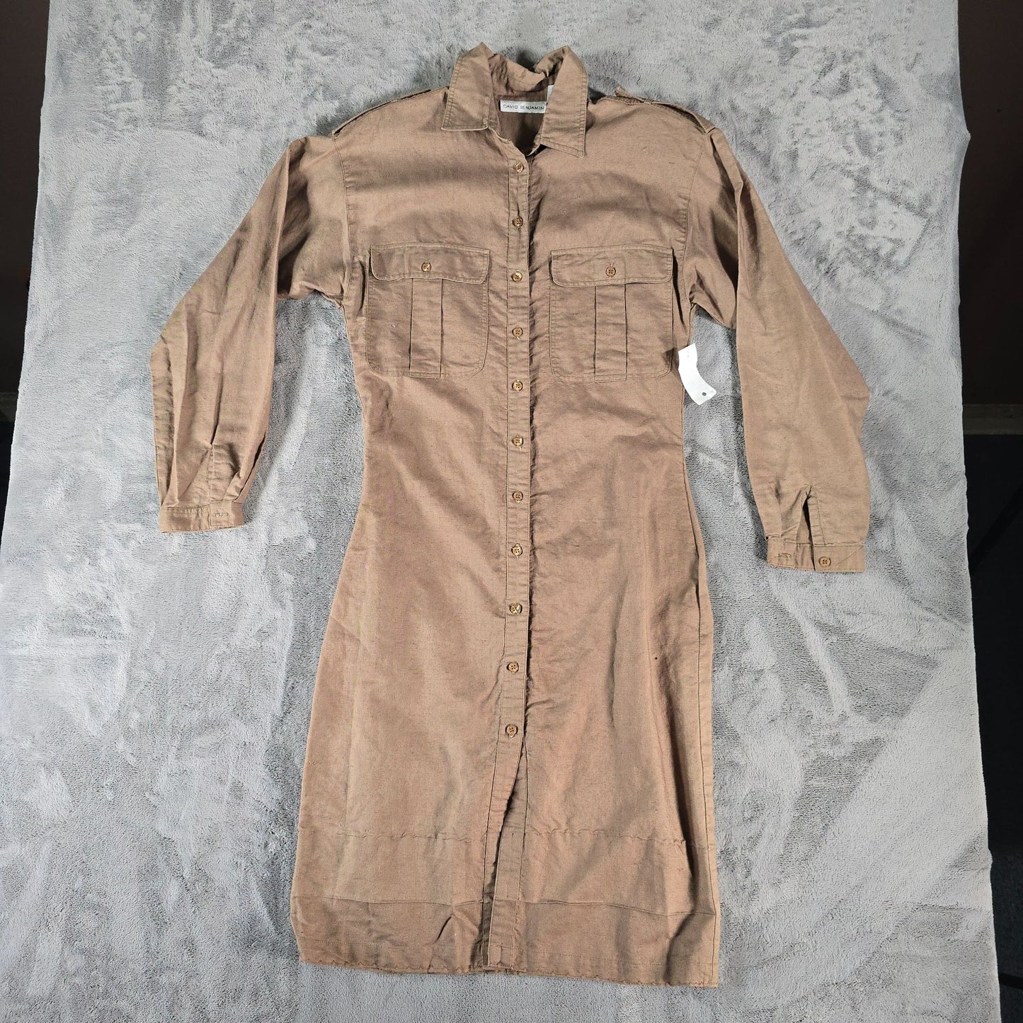 Vintage 1990s David Benjamin Ramie Blend Midi Safari Shirt Dress (10/M)