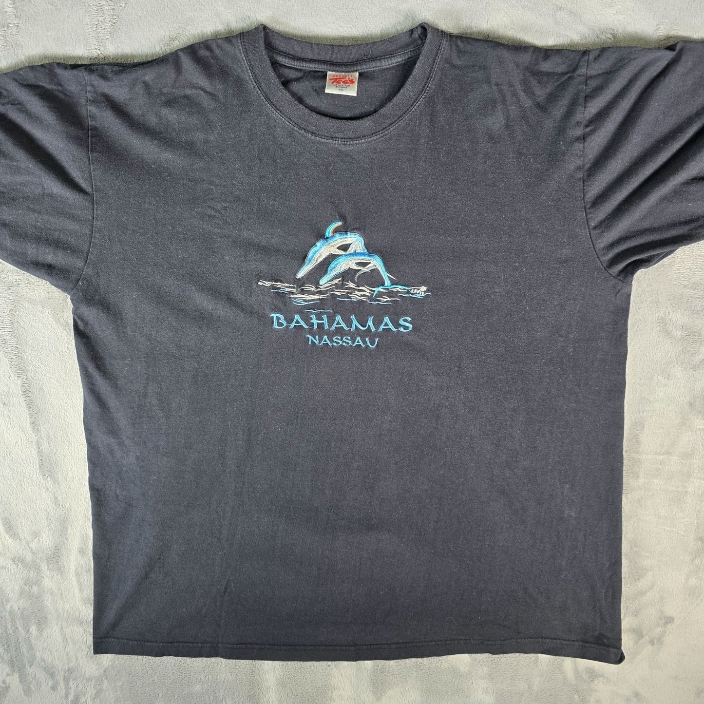 Vintage 1990s Dorsett Tee's Nassau Bahamas Embroidered Dolphins T-Shirt (XXL)