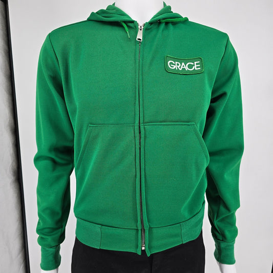 Vintage 1970s K-Brand "Grace" Patch Kelly Green Ideal Zipper Zip Hoodie (S)