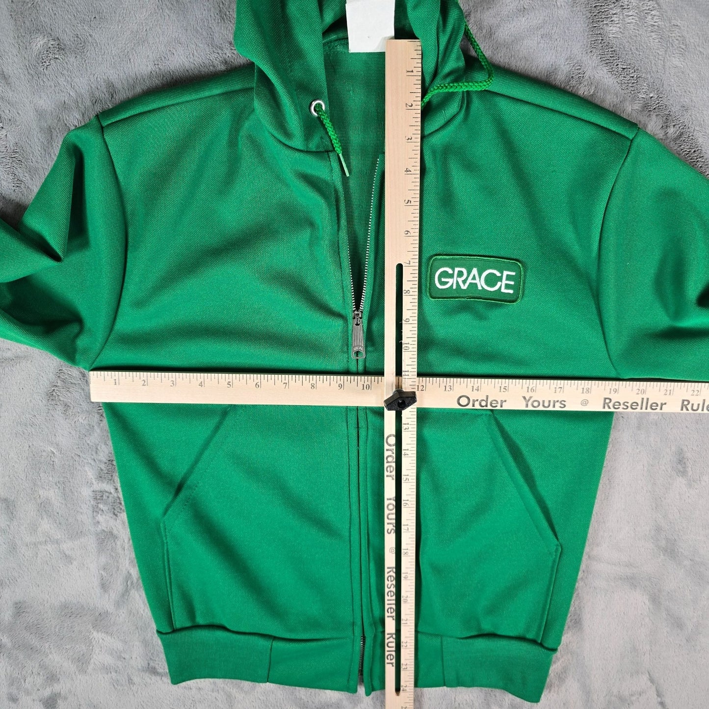 Vintage 1970s K-Brand "Grace" Patch Kelly Green Ideal Zipper Zip Hoodie (S)