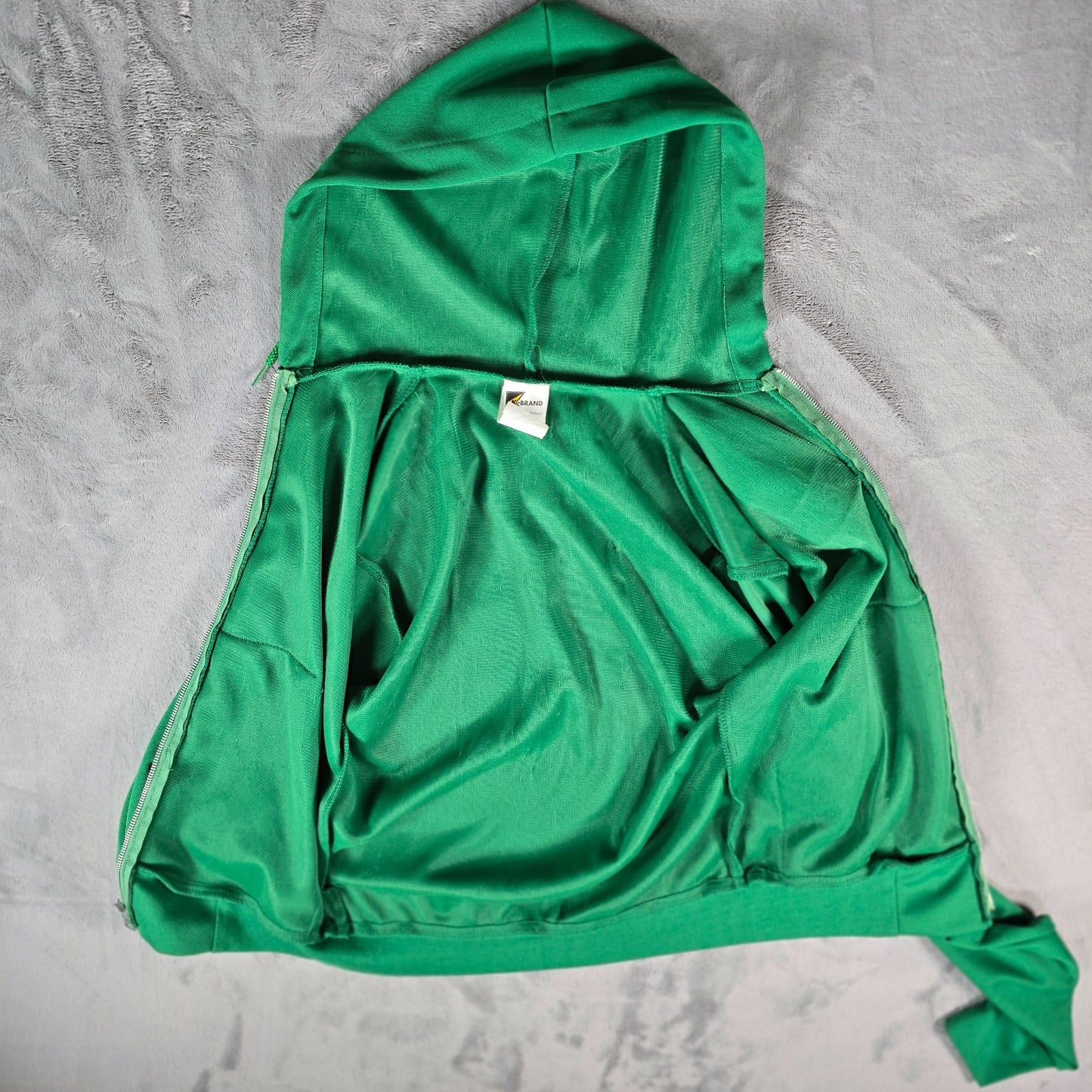 Vintage 1970s K-Brand "Grace" Patch Kelly Green Ideal Zipper Zip Hoodie (S)