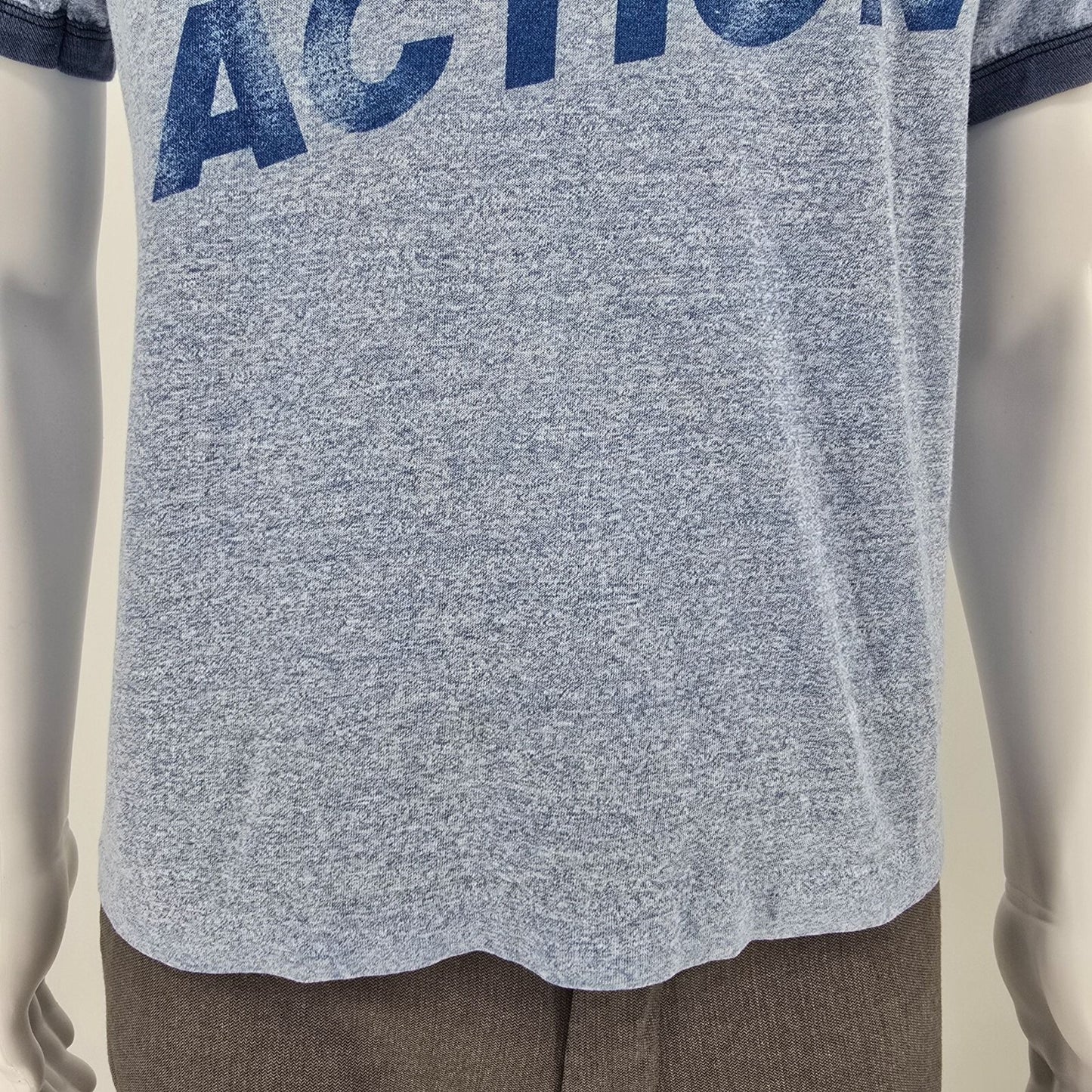 Vintage Late 1970s Early 1980s "Men in Action" Heather Blue Ringer T-Shirt (M)